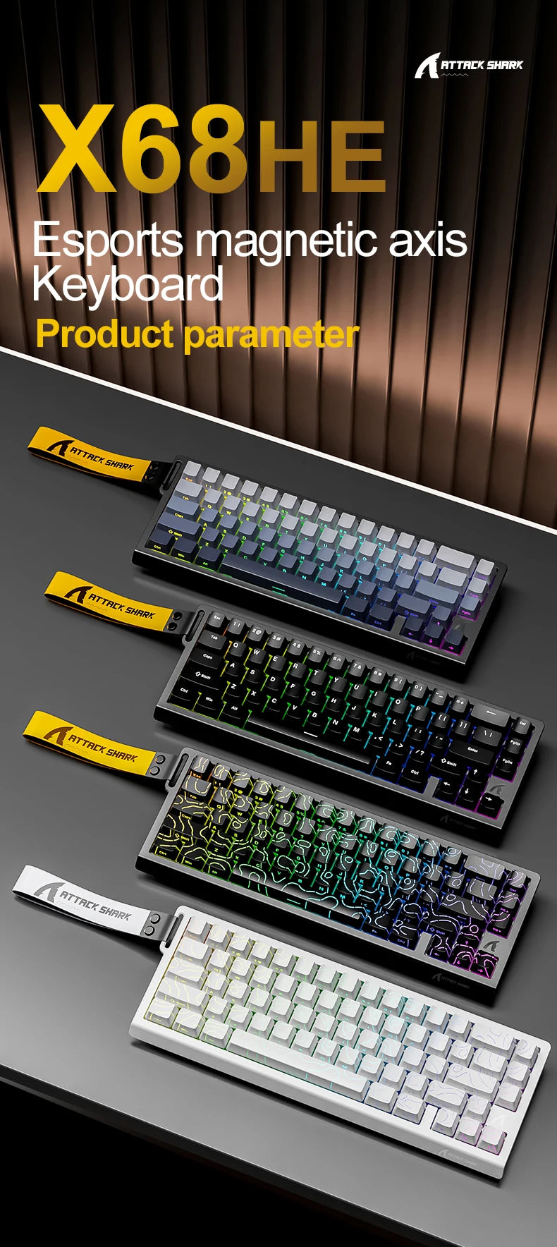 Tastiera da gaming magnetica ATTACK SHARK X68HE X68PRO HE e FREEWOLF F68 cablata F68Pro wireless per pro gaming 0.01mm Rapid Trigg