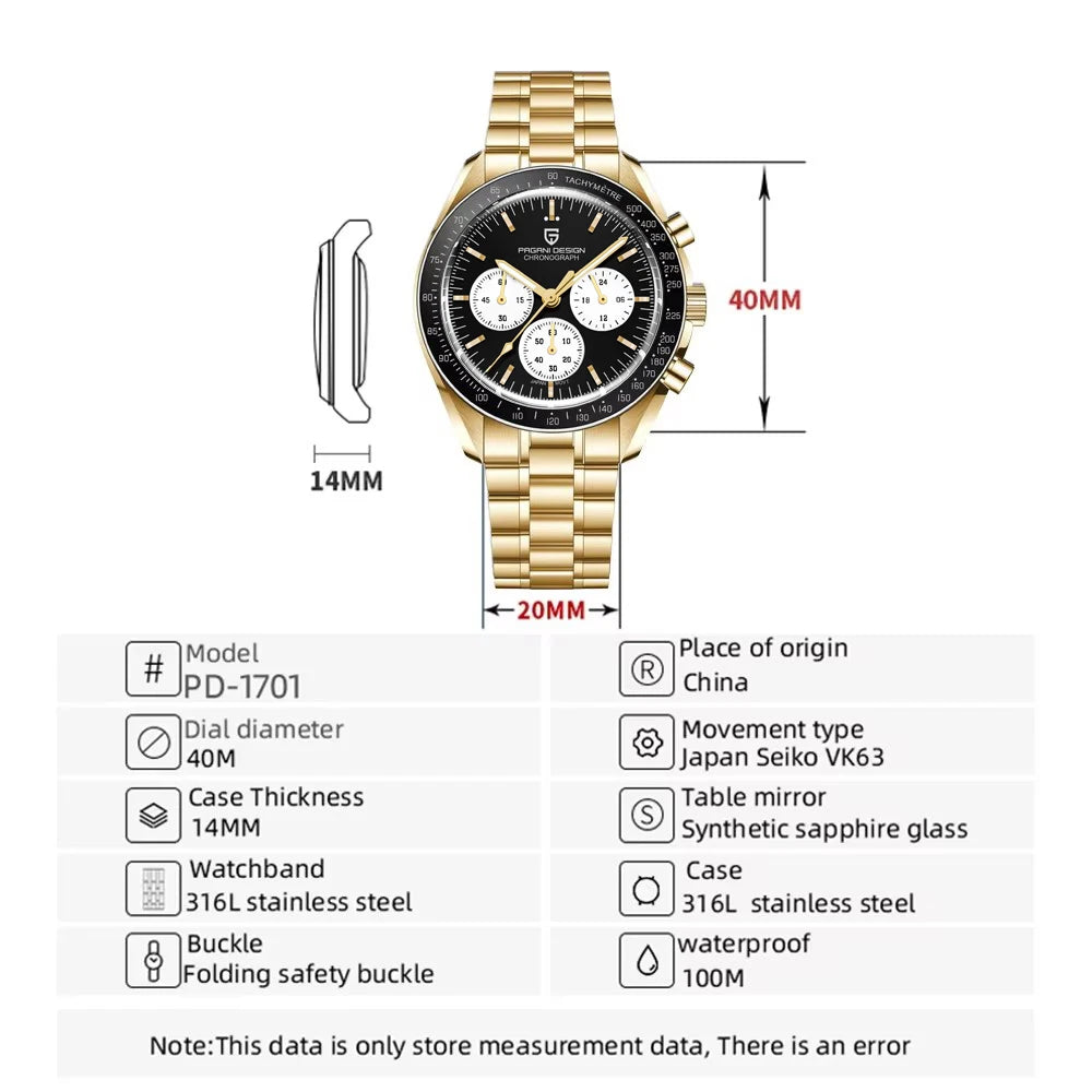 2026 New PAGANI DESIGN Mens Watches Quartz Speed Sports Chronograph Watch For Men Waterproof Luminous AR Sapphire Man Gift Clock