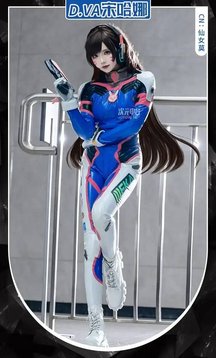 Kostým na cosplay Hana D.Va z hry Overwatch pre ženy – roztomilý elastický kožený overal Zentai na Halloween, karneval a párty