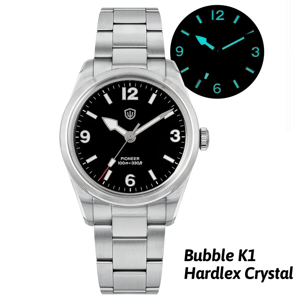 Montre à quartz pour homme Watchdives WD1960S V2, style vintage, cadran crème, 36 mm, mouvement VH31 à trotteuse fluide, verre saphir bombé, étanche 10 ATM, aiguilles luminescentes, boîtier en acier inoxydable