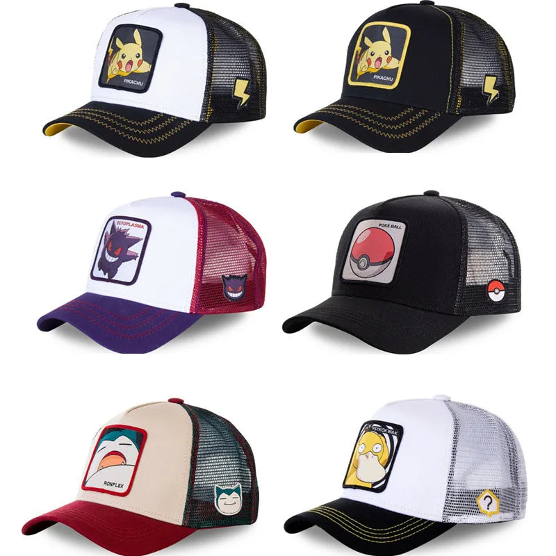 „Pokemon“ Pikachu, Gengar, Psyduck, Snorlax beisbolo kepurė, anime figūrėlė, reguliuojama animacinė sportinė kepurė, kūrybinės dovanos