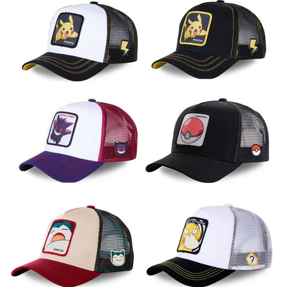 „Pokemon“ Pikachu, Gengar, Psyduck, Snorlax beisbolo kepurė, anime figūrėlė, reguliuojama animacinė sportinė kepurė, kūrybinės dovanos