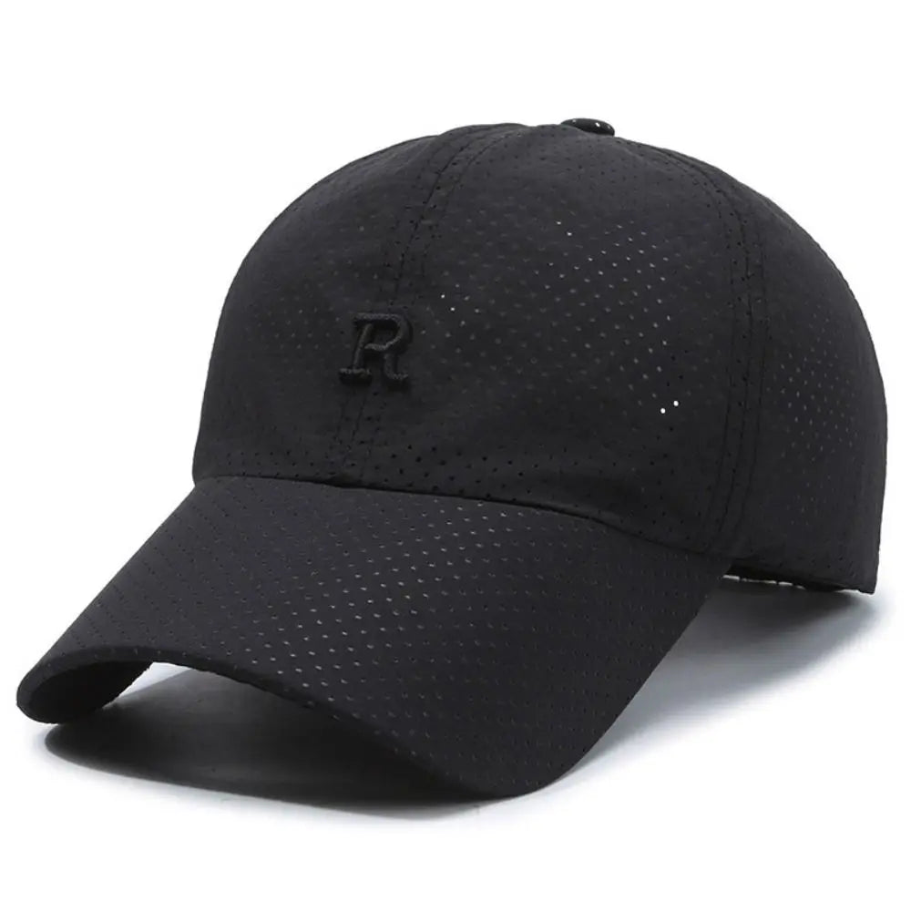 Breathable Perforated Quick-Drying Hat Sun Protection Adjustable Summer Sun Hat Letter R Embroidery Fishing Cycling Hat