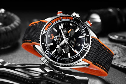 Classic Luxury Men Automatic Watch Multifunction Mechanical Wristwatch Rubber Strap Waterproof Week Date Watches Reloj Hombre