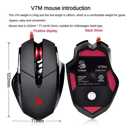 Káblová myš Bloody V7M RGB, ľahká ergonomická konštrukcia, 4000dpi, pre PC, kanceláriu, e-športy a gaming, s programovaním makier pre CF LOL CS