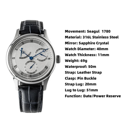 Herren-Armbanduhr Pilot 40mm 1963, automatische mechanische Uhr mit Tianjin ST1780 Uhrwerk, Army-Designeruhr, Relojes De Hombre, Neu 2024