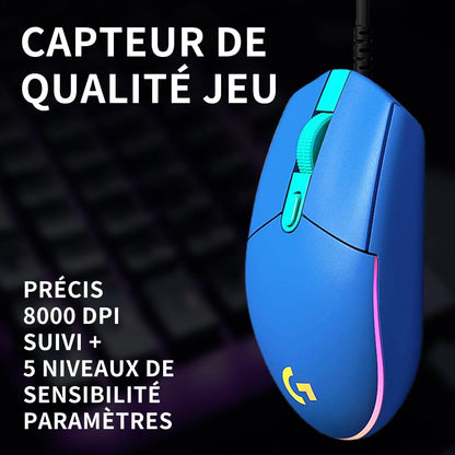 Logitech G203 жична геймърска мишка, Esports-клас, 6 програмируеми бутона и многоцветно осветление за състезателни игри