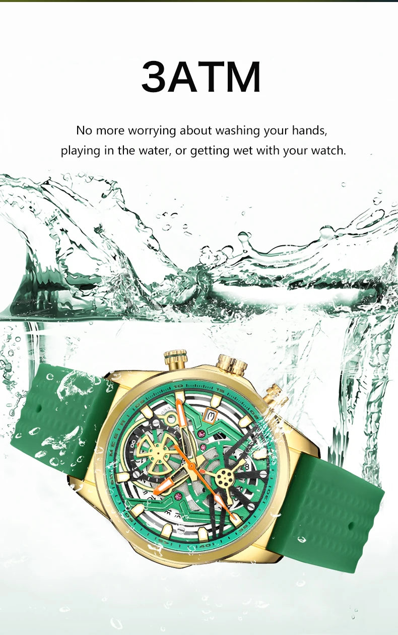 MEGIR Chronograph Quartz Watch Men Fashion Waterproof Yellow Silicone Strap Sport Wristwatch with Luminous Hands Auto Date 2235