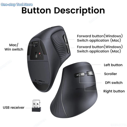 Langaton Bluetooth 5.0 2.4G -hiiri, ergonominen, 4000DPI, 6 hiljaista painiketta, MacBookille, tableteille, kannettaville tietokoneille ja PC:lle