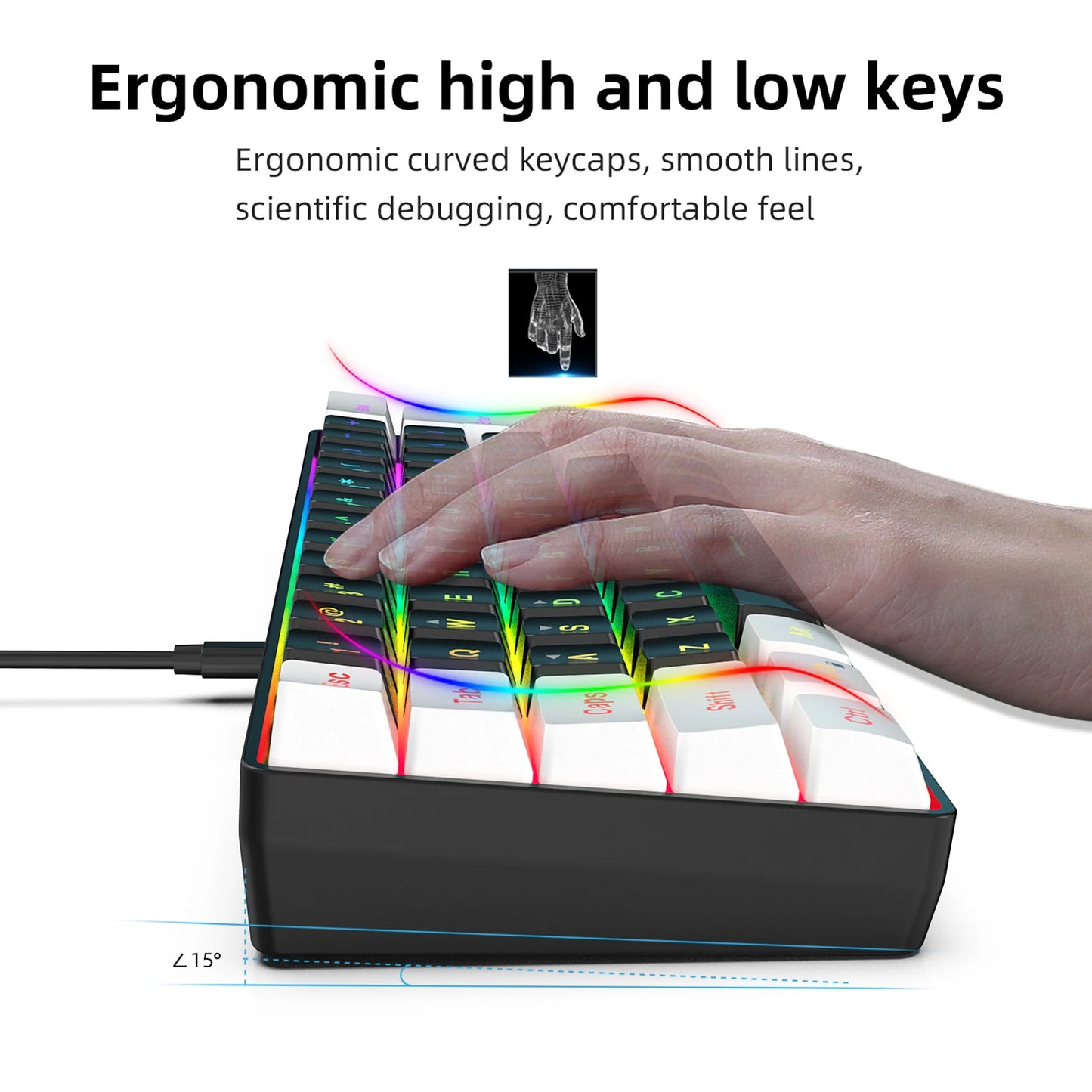 HXSJ USB Computer Keyboard and Mouse Kit with 61-Key Wired RGB Backlight Wired Gaming Mouse Colorful LED Lighting for PC Laptop