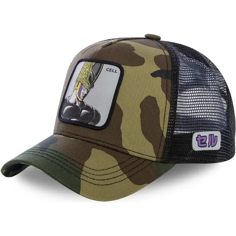 Casquette Dragon Ball Son Goku pour l'été : casquette de voyage à visière, pour homme, brodée, style hip-hop, visière pare-soleil, casquette trucker ajustable en maille
