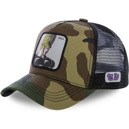 Casquette Dragon Ball Son Goku pour l'été : casquette de voyage à visière, pour homme, brodée, style hip-hop, visière pare-soleil, casquette trucker ajustable en maille