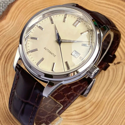 Tandorio 40mm Japanese NH35 Automatic 200M Diving Watch Men Beige Dial Bubble Sapphire Polished Case Glass Back Screw Crown