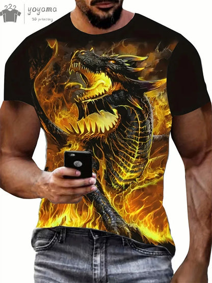 Animal Dragon 3D Print Sport Quick-dry Breathable Men TShirt Outdoor Street Harajuku Run Fitness Short Sleeve Clothes Top Summer
