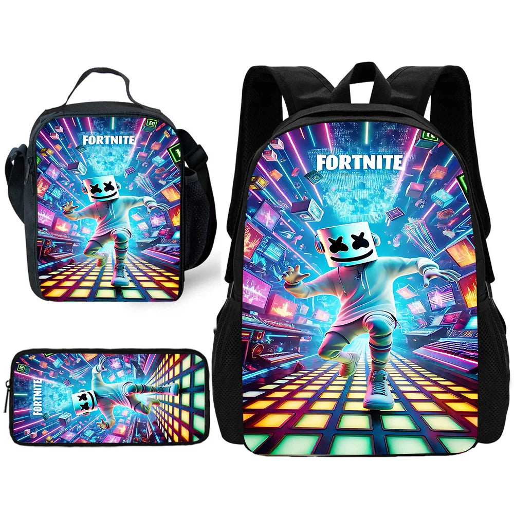 Child School Backpack with Lunch Bags ,Pencil Bags ,Hot Game Design-F-FortniteS School Bags for Boys Girls Best Gift