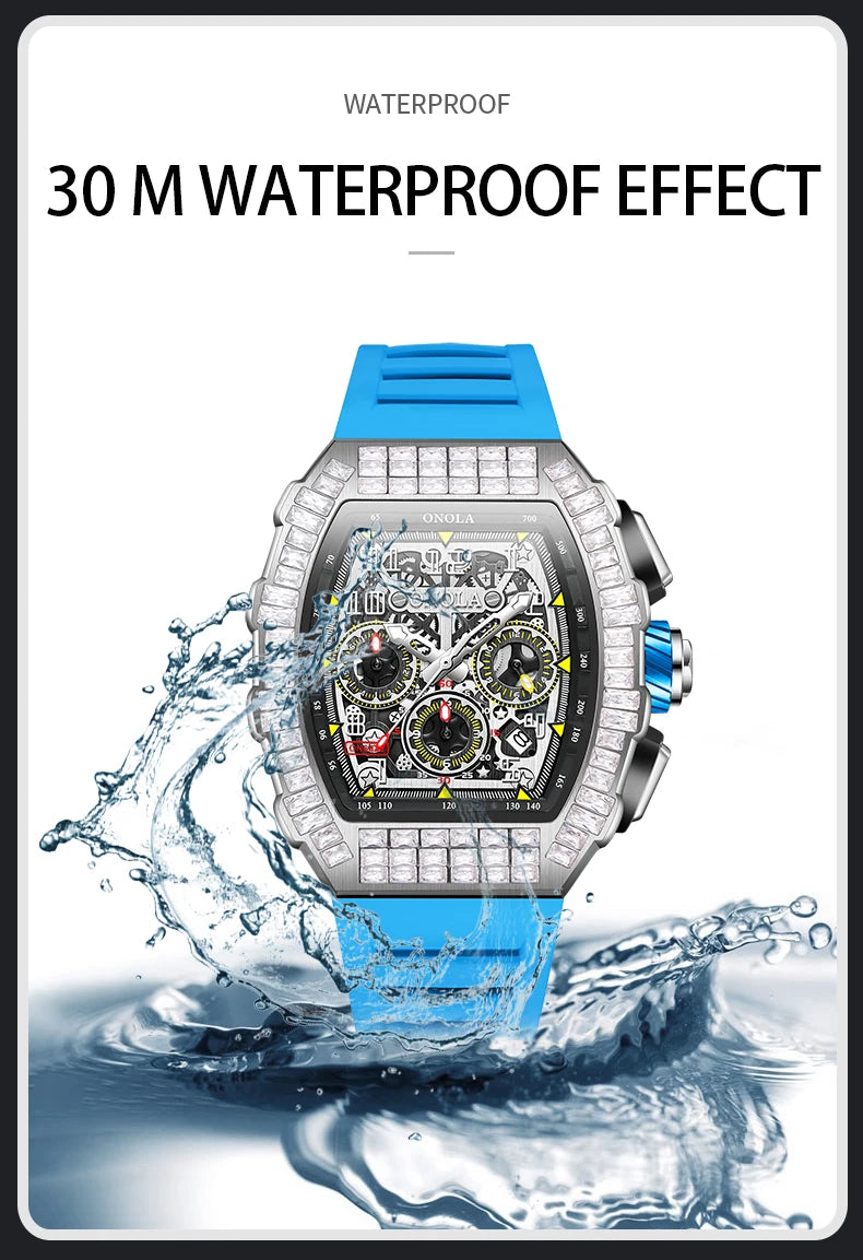 Hot Selling Fashion Fully Automatic Mechanical Watches Men ONOLA Unique Design with Diamond Inlaid Waterproof Tape Men's Watch