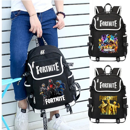 Zaino Fortnites di grande capacità, borsa casual a tracolla con porta USB, unisex, stile anime, cartella per studenti, nuovo regalo di cancelleria elegante