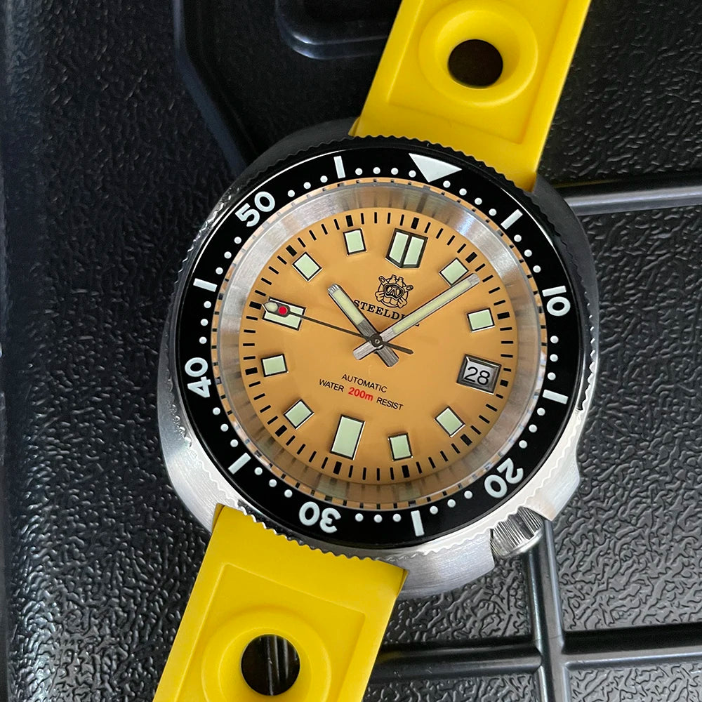 STEELDIVE New Arrival 44mm SD1974 Orange Dial Ceramic Bezel Super Luminous 200m NH35 Automatic Dive Watch with Milled Clasp