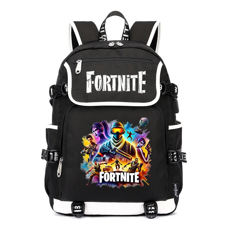 Zaino Fortnites di grande capacità, borsa casual a tracolla con porta USB, unisex, stile anime, cartella per studenti, nuovo regalo di cancelleria elegante