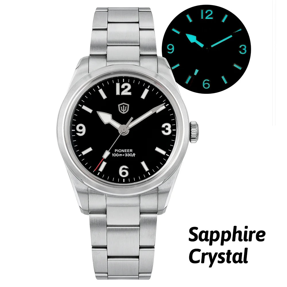 Montre à quartz pour homme Watchdives WD1960S V2, style vintage, cadran crème, 36 mm, mouvement VH31 à trotteuse fluide, verre saphir bombé, étanche 10 ATM, aiguilles luminescentes, boîtier en acier inoxydable