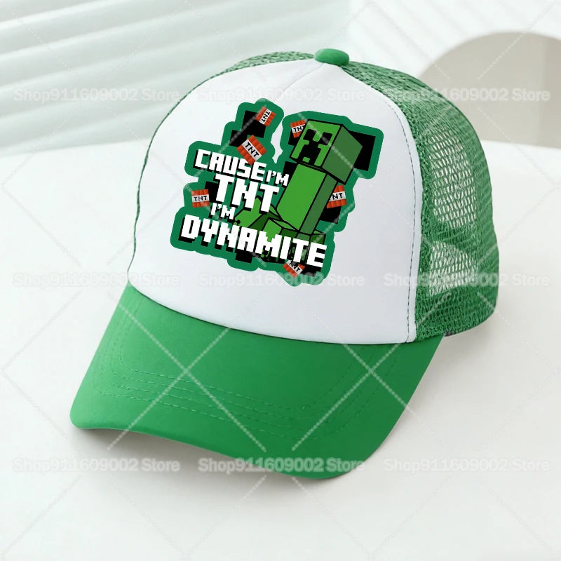 Baseballové čiapky s sieťovinou s motívmi z hry Minecraft, kreslené postavičky, pre dospelých a deti, športové čiapky, pre chlapcov a dievčatá, letné vonkajšie čiapky s klobúkom proti slnku, darček