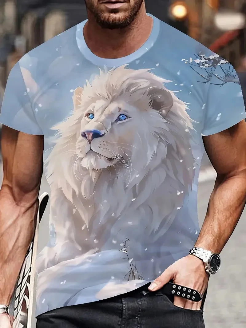3D Plus Size Men's Lion Print T-shirt Summer Short Sleeve Crew Neck Tees Shirts For Men New In Animal Lion Graphic Tshirts Tops