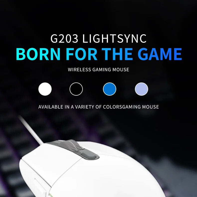 Logitech G203 жична геймърска мишка, Esports-клас, 6 програмируеми бутона и многоцветно осветление за състезателни игри