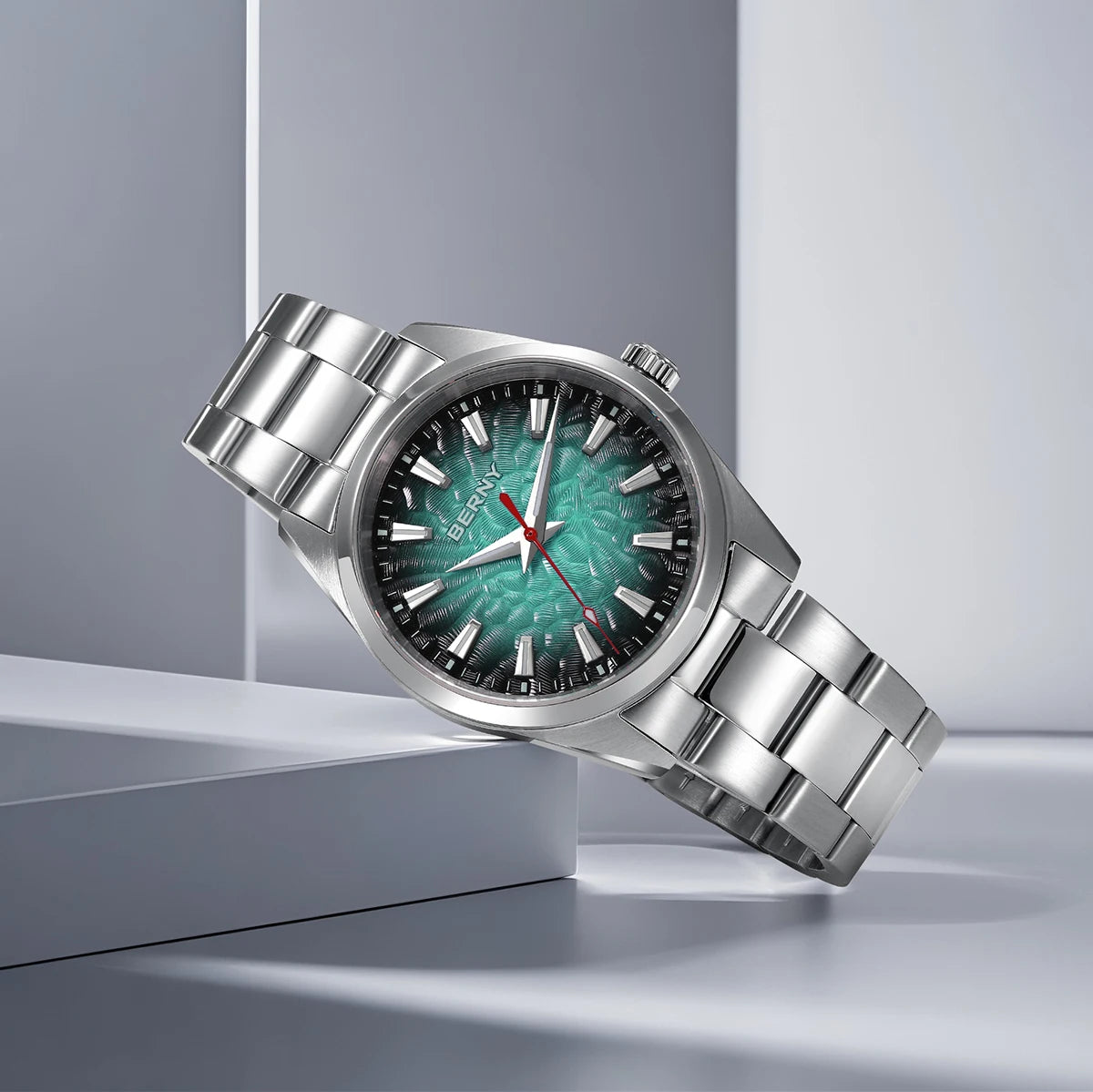 Relógio de homem BERNY – Relógio de quartzo, vidro de safira, ponteiros luminescentes, resistente à água até 10 ATM, inteiramente em aço inoxidável – Estilo elegante e descontraído, ideal para o dia a dia ou para ocasiões profissionais