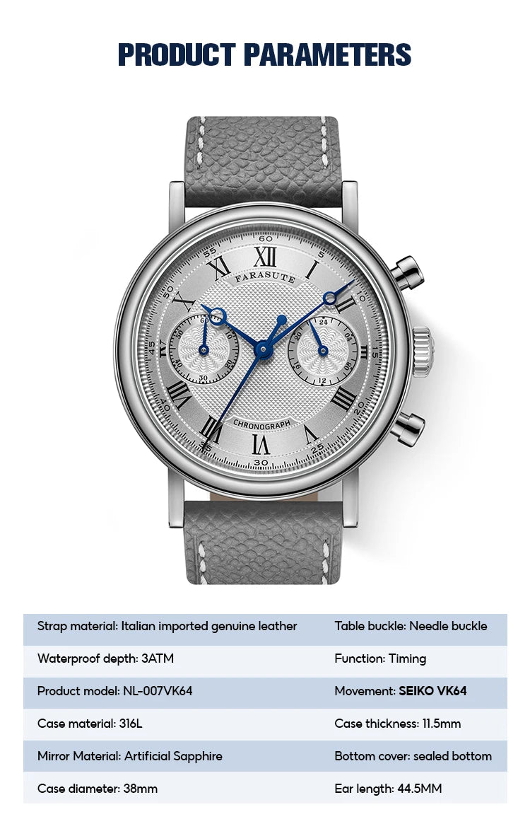 FARASUTE 2025 New Retro Men's Watches Quartz Watch For Men Speed Sports Chronograph AR Coating Sapphire VK64 Clock Reloj Hombre