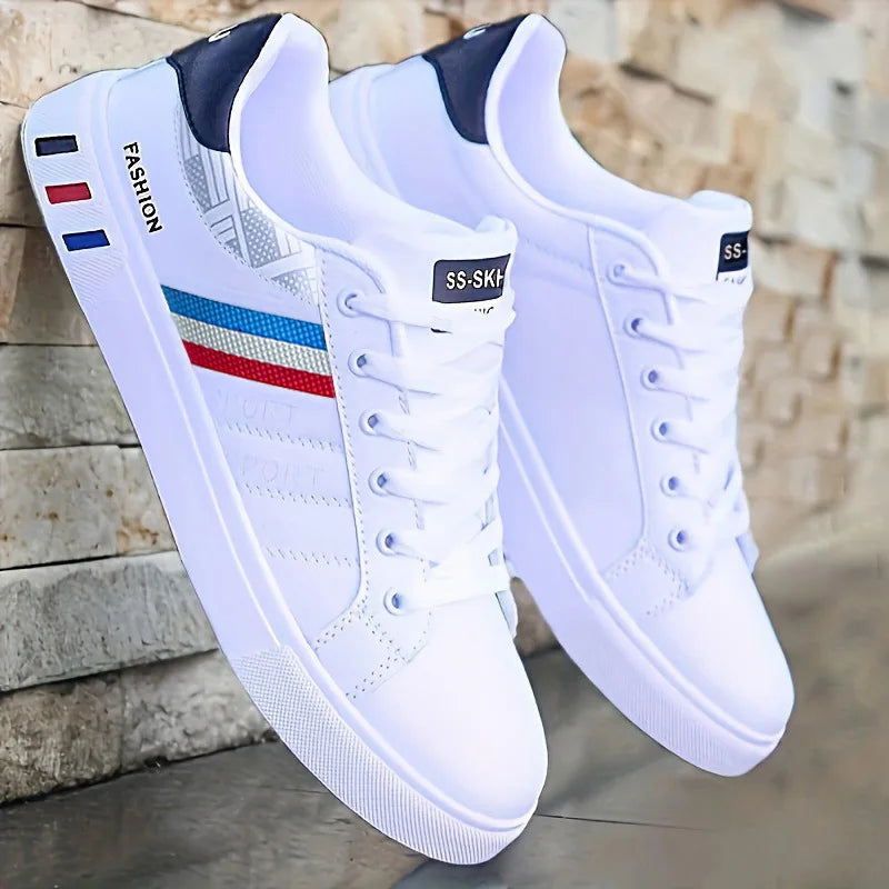 Męskie trampki codzienne, buty do skateboardingu, płaskie buty z PU, buty dla studentów, trampki outdoorowe, buty uliczne, sznurowane buty do chodzenia, rozmiar plus size 48