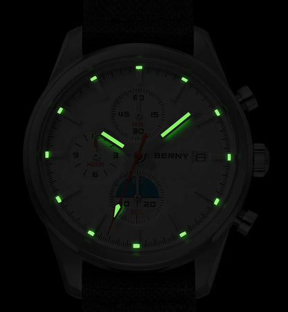 BERNY Chronograph Quartz Men Watch Luminous Miyota OS10 Top Luxury AR Coated Sapphire 5ATM Waterproof 2026 Sports Men’s Watches