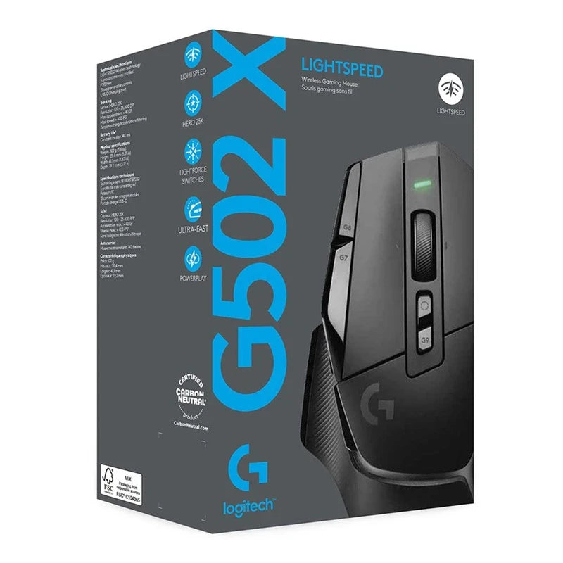Logitech G502 X Lightspeed brezžična gaming miška s hibridnimi optično-mehanskimi stikali LIGHTFORCE, gaming senzorjem HERO 25K, združljiva, nova