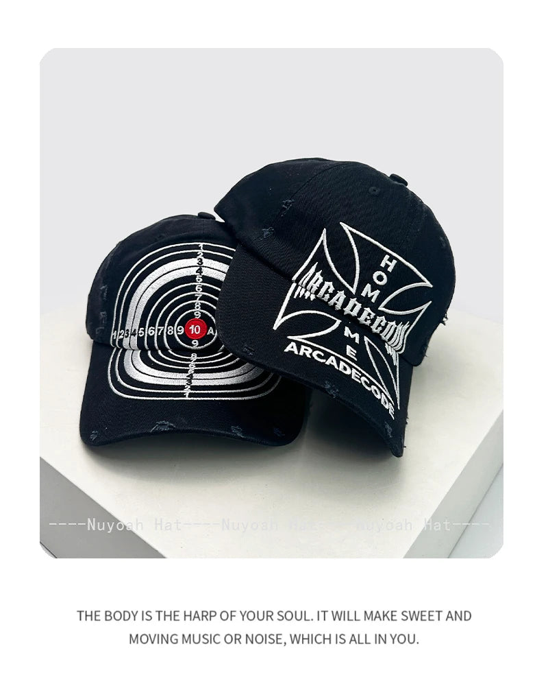 Unisex Broken Style Bull's-eye Cross Embroidery Baseball Hats Sunshade Personal Versatile Peaked Caps Street Fashion Hip Hop