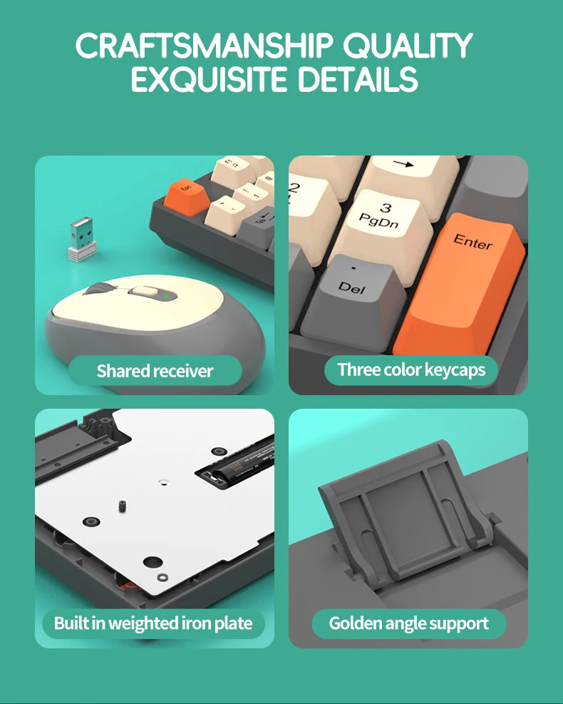 Conjunto Teclado e Rato Sem Fios NexusClick para Gaming e Escritório, Poupança de Energia Inteligente, Tamanho Completo, 104 Teclas, 1600DPI Ajustável, USB para Portátil e PC