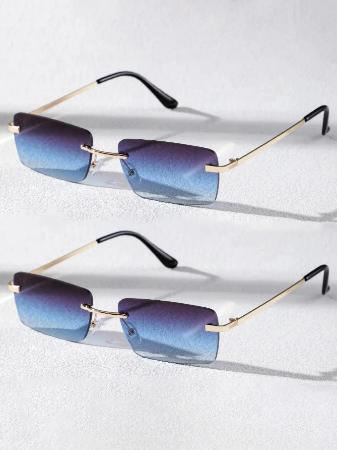 1/2PCS Unisex Metal Square Frame Fashio Rimless Sunglasses For Outdoor Beach Party
