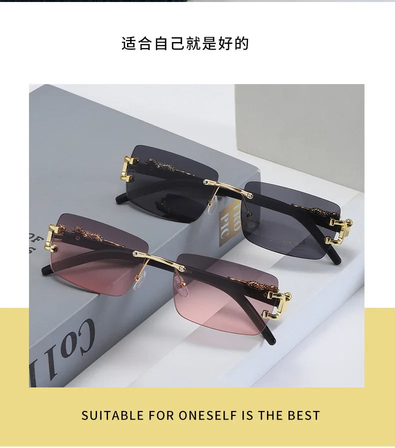 1 Pc Fashionable Women Men Sunglasses Frameless Rectangular Personalized Sunglasses for Daily Life Vintage Sun Glasses For male