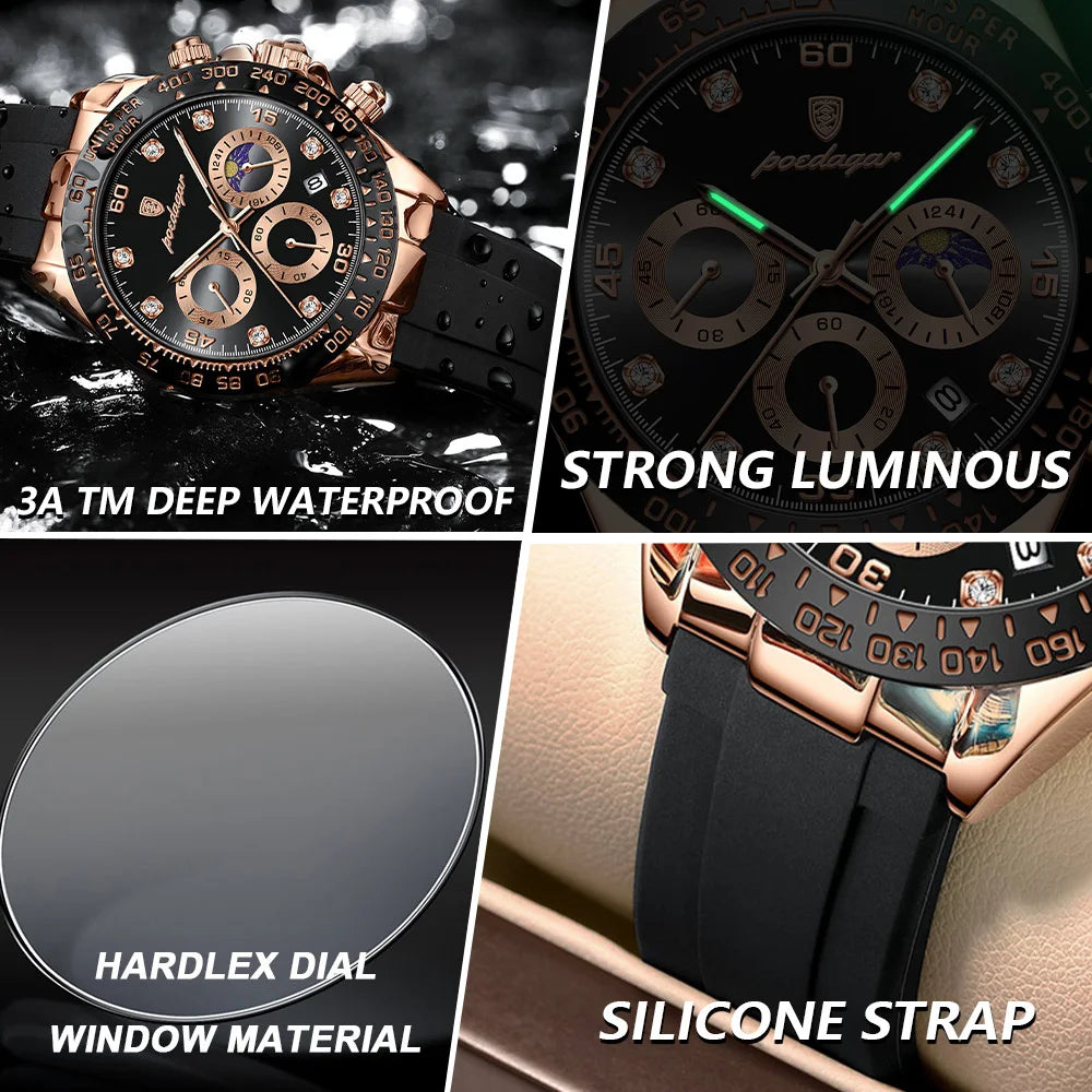 POEDAGAR Fashion High Quality Luxury Men Wristwatch Waterproof Luminous Chronograph Date Quartz Men's Watch Outdoor Man Watches