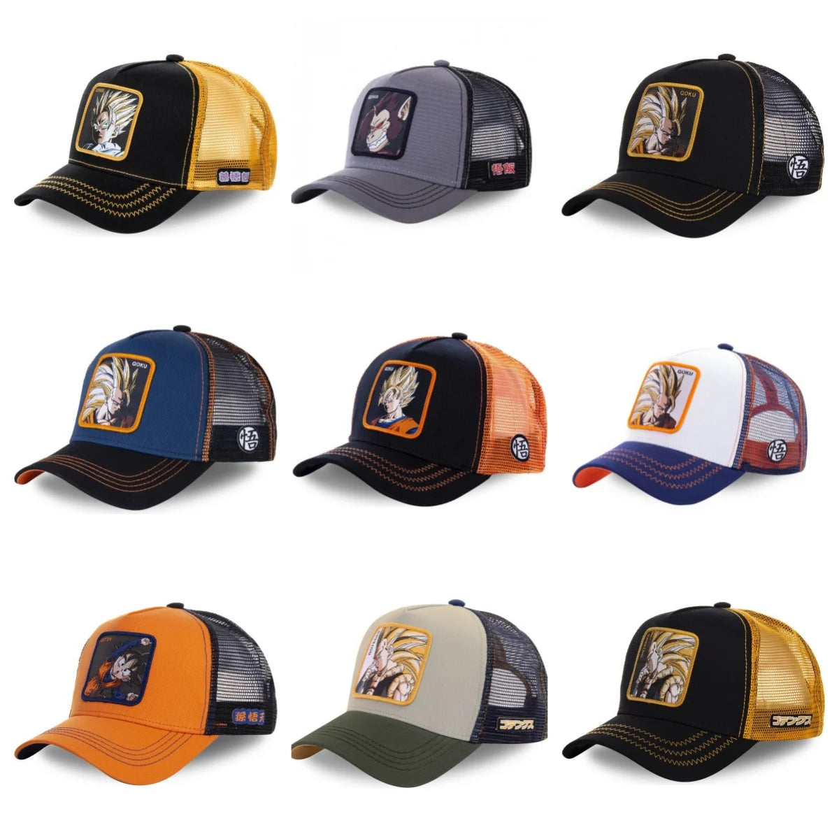 New Dragon Ball Son Goku Cap Summer Travel Peaked Cap Men's Embroidery Hip-Hop Cap Style Sun Visor Adjustable Trucker Mesh Cap