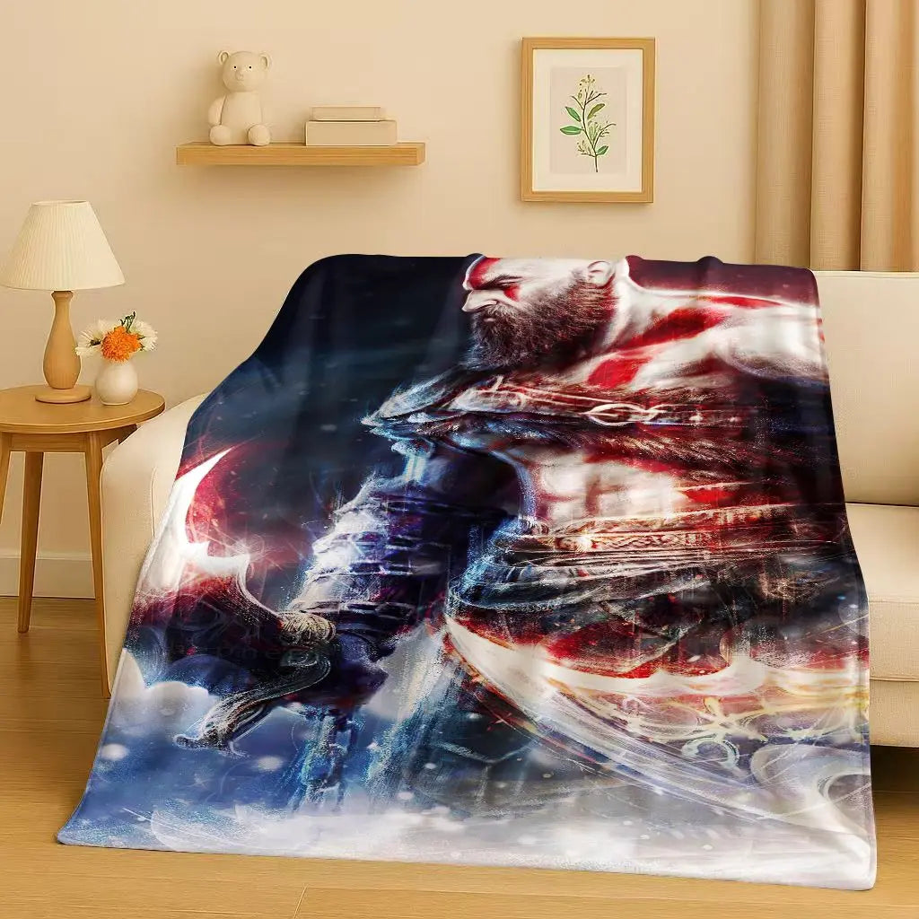 Kratos God of War Game Cartoon Gamer Flannel Blanket,Ultra Soft Warm Plush Throw for Home Bedroom Bed Sofa Cover Picnic Kids