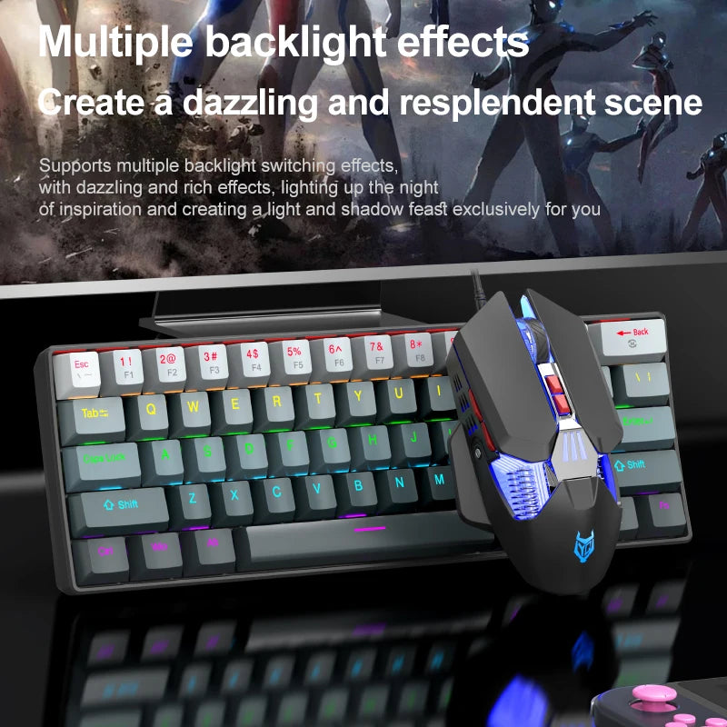 Teclado mecánico mini APAYADO K61, con cable, 61 teclas, Phantom RGB, negro/blanco, interruptor mecánico rojo/azul para gaming, portátil 60%