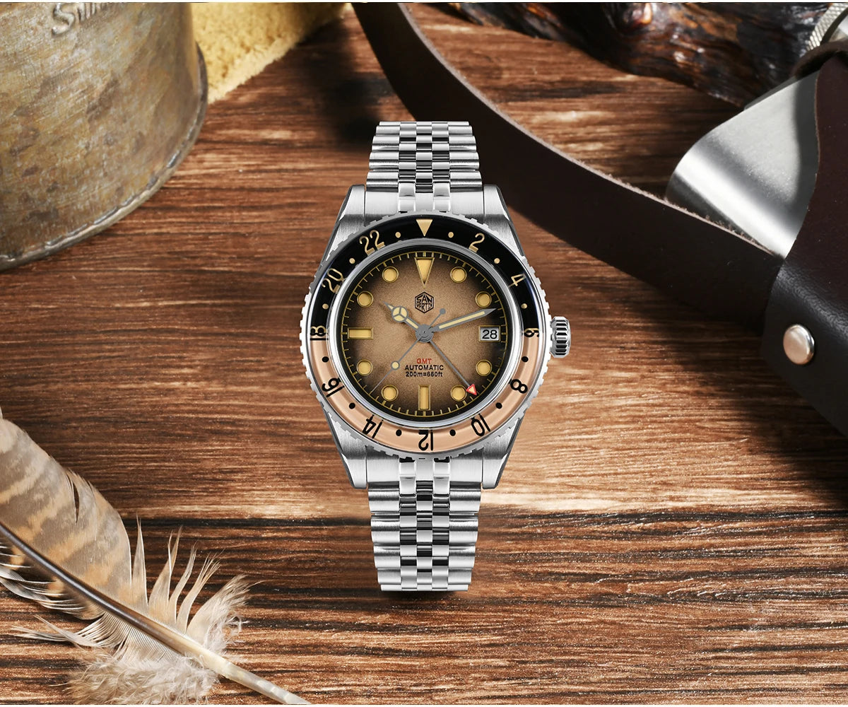 San Martin 2025 Men's Watches Retro NH34 GMT Sandwich Dial 40mm Bidirectional Sapphire Bezel Luxury Sports Watch 20Bar SN0134