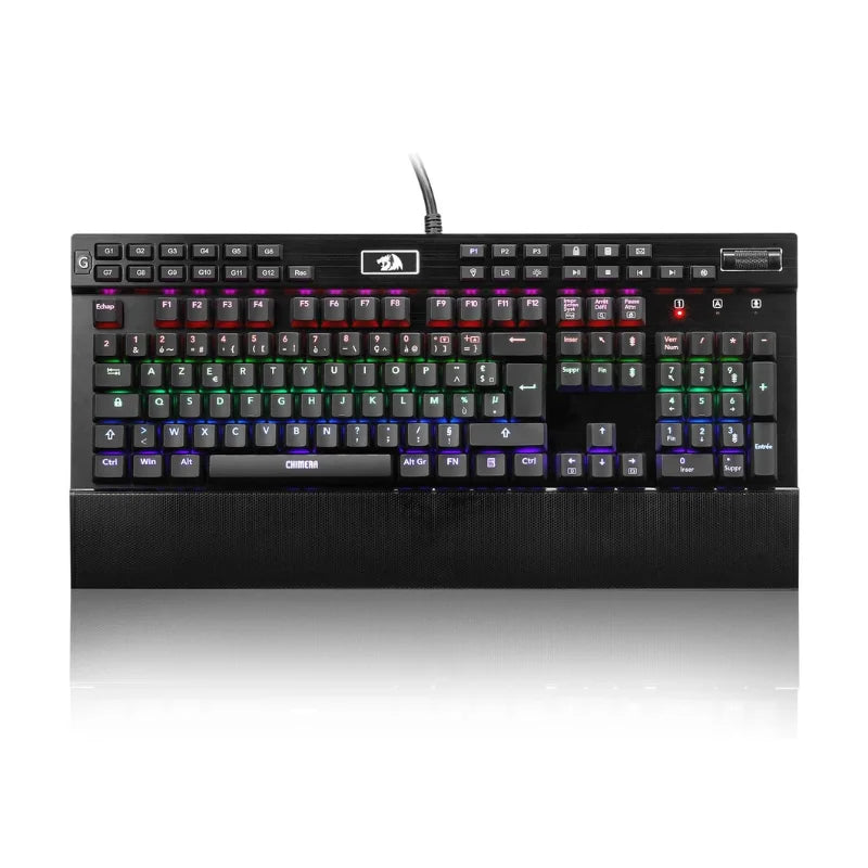 Redragon K550 RGB AZERTY Gaming Keyboard, 104 Keys + 12 Macro Keys, Wired Mechanical Keyboard, Aluminum Top Plate, Clicky Purple Switches, 2 USB Ports, Wrist Rest, Black