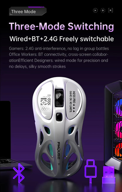 Bežični 2.4G trostruki RGB gaming miš, lagani perforirani dizajn s Chroma osvjetljenjem, žični Bluetooth e-sports miš kontroler