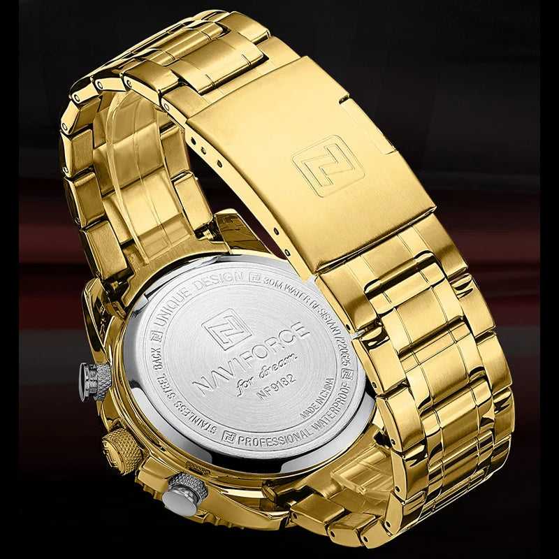 NAVIFORCE Herren-Sportuhr – Originelle Luxus-Armbanduhr aus Edelstahl, wasserdichtes Militärmodell mit doppelter Anzeige