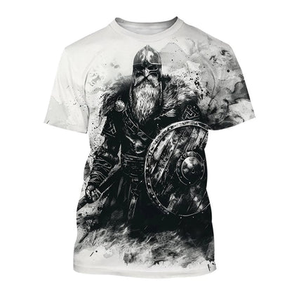 New Men's Black and White Line Tattoo Pattern 3d Short-sleeved T-shirt Tops Street Hip-hop Harajuku Cool T-shirt