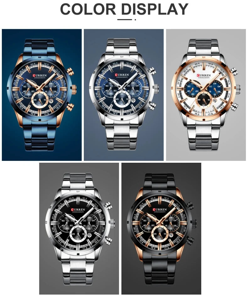 CURREN Top Brand Luxury Military Leather Wrist Watch Casual Sport Watches for Men Blue Man Clock Fashion Chronograph Wristwatch