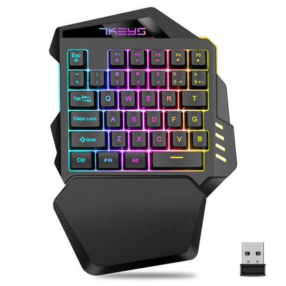 Teclado gaming de una mano, modelo con carga inalámbrica 2.4G, RGB luminoso, para la mano izquierda