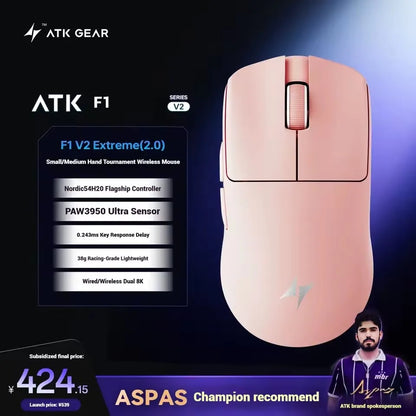 ATK Blazing Sky F1 V2 Ultra Max Ασύρματο Gaming Ποντίκι Διπλής Λειτουργίας Ελαφρύ PAW3950Ultra Διπλό 8K Χαμηλής Καθυστέρησης Εργονομικό Extreme