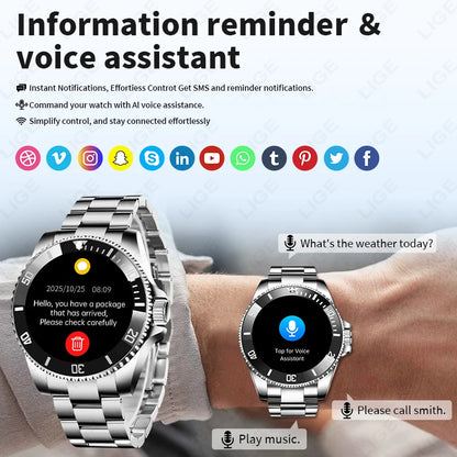LIGE 2026 Business Smart Watch Men IP68 Waterproof Bluetooth call Sport Men Watches 1.27"HD Screen Health Monitor New Smartwatch
