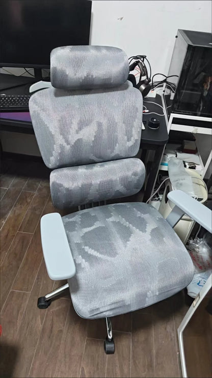 Regulowane ergonomiczne krzesło biurowe z siatki, oddychający fotel komputerowy z wysokim oparciem, podparciem lędźwiowym 6D i wysuwanym podnóżkiem